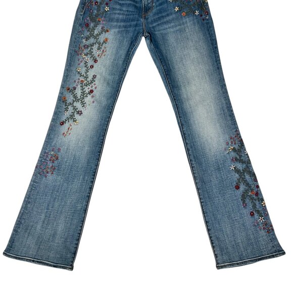 Driftwood Kelly Womens Blue Classic Fit Floral Embroidered Flare Jeans Size 29 - Picture 2 of 16